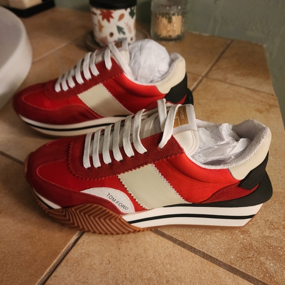 Red and white shoes with TF on it - Picture 8 of 9